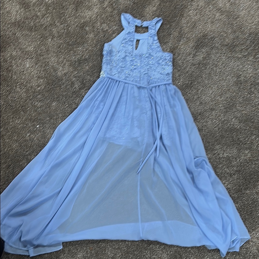 Elegant Blue Lace Overlay Dress - Picture 4 of 5